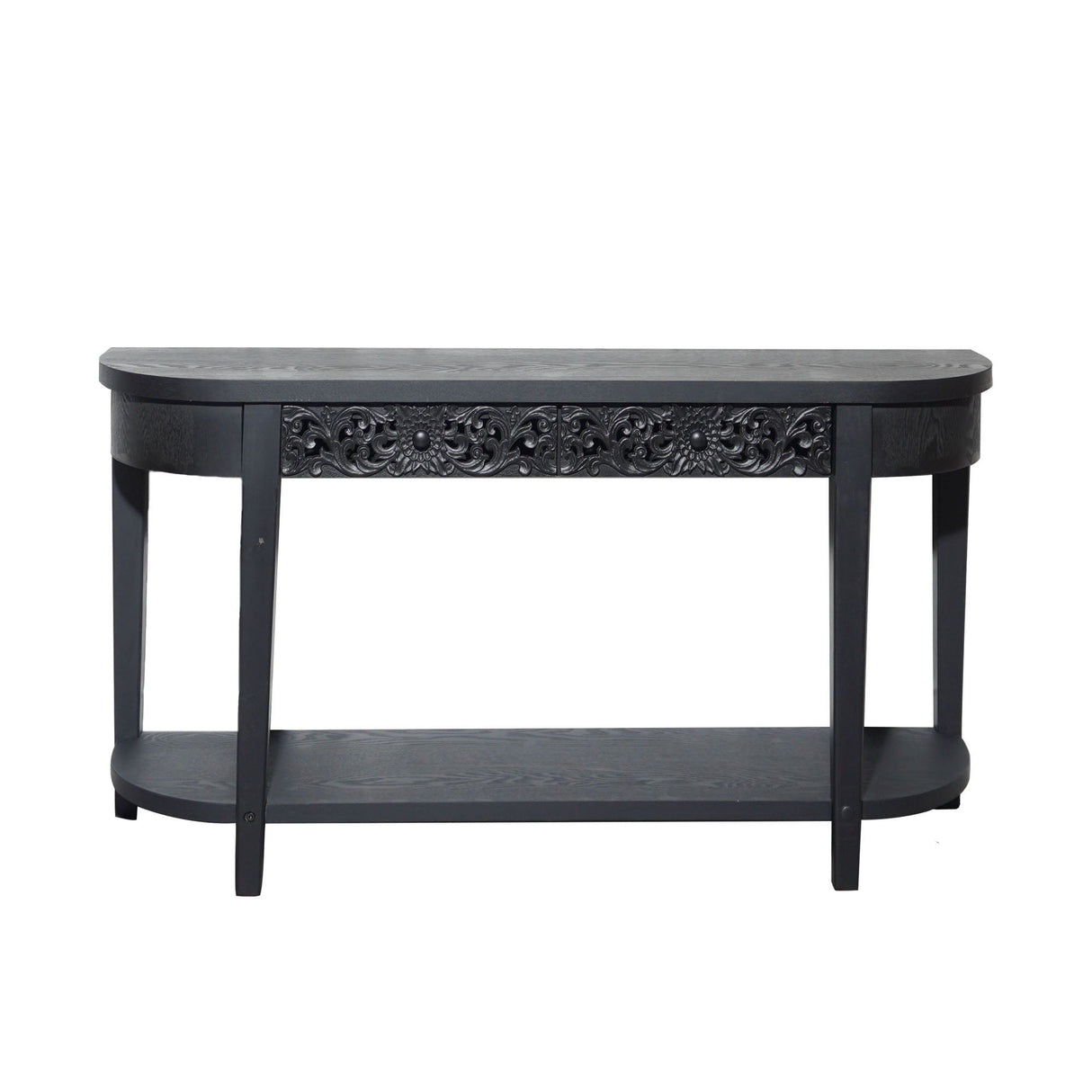 Carved Console Table With Storage Shelf For Living Room - Black