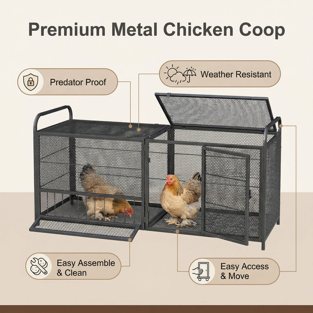 Chicken Cage, Poultry Breeding Coop - Black / Silver