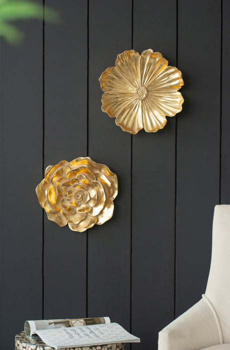Set-of-2-Gold-Rose-Hanging-Wall-Accents-Wall-Art