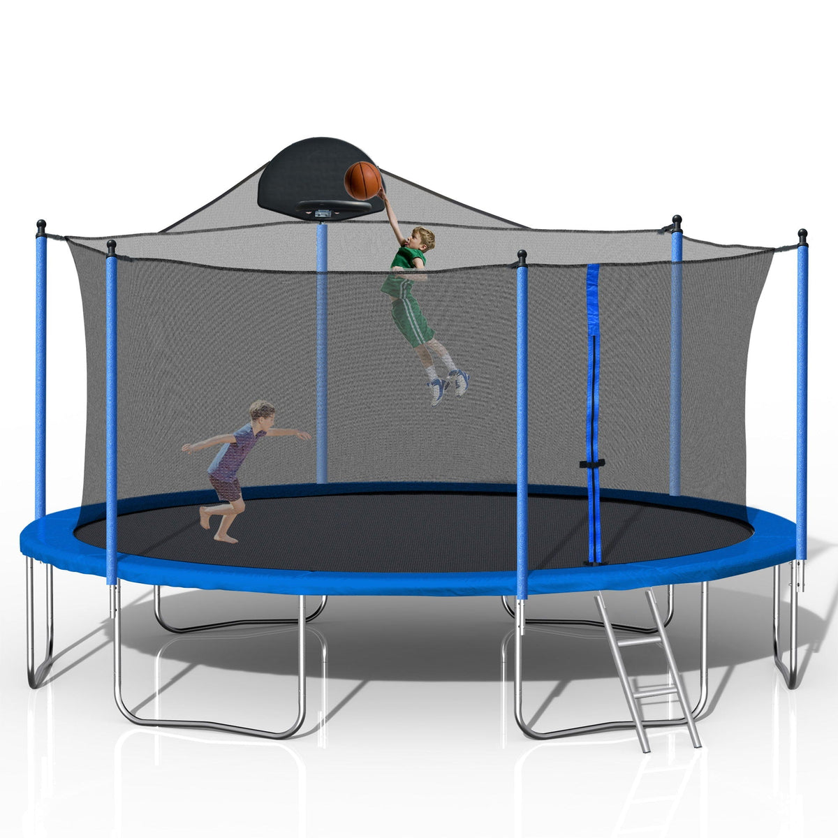 14Ft Trampoline with Safety Enclosure and Basketball Hoop - Blue
