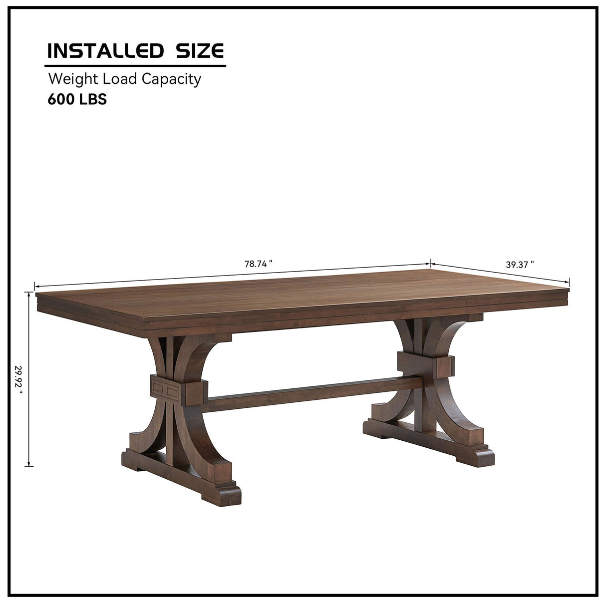 78.74" Rectangular Rubber Wood Dining Table for 6-8 in Oak