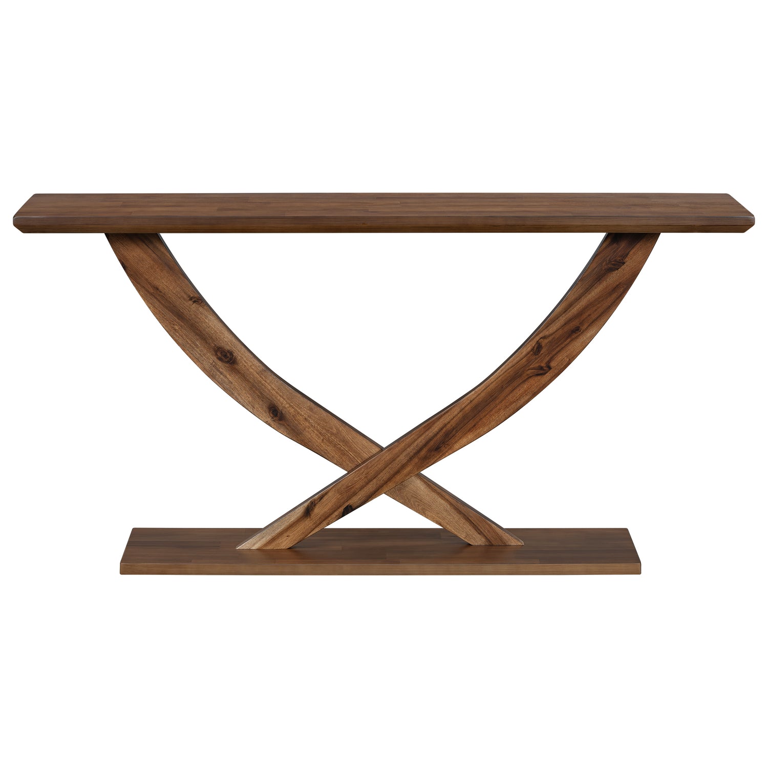 57'-Console-Table-with-Cross-Leg-Base-and-Reinforced-Support-Plate,-Brown-