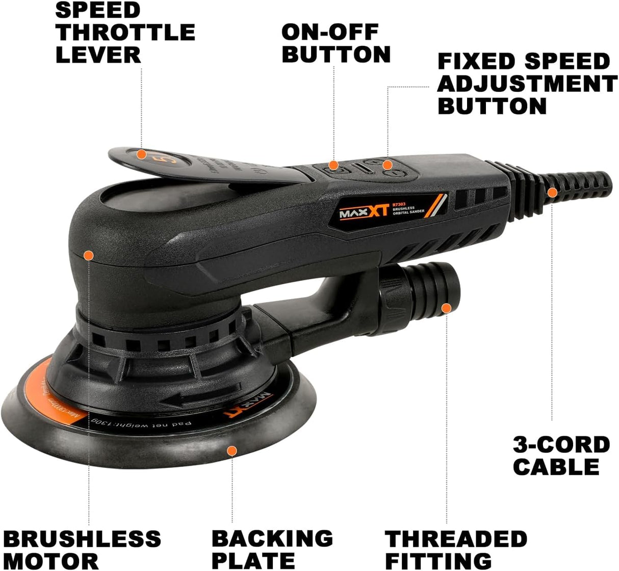 Electric 5mm Random Orbital Sander Brushless 350W 3A