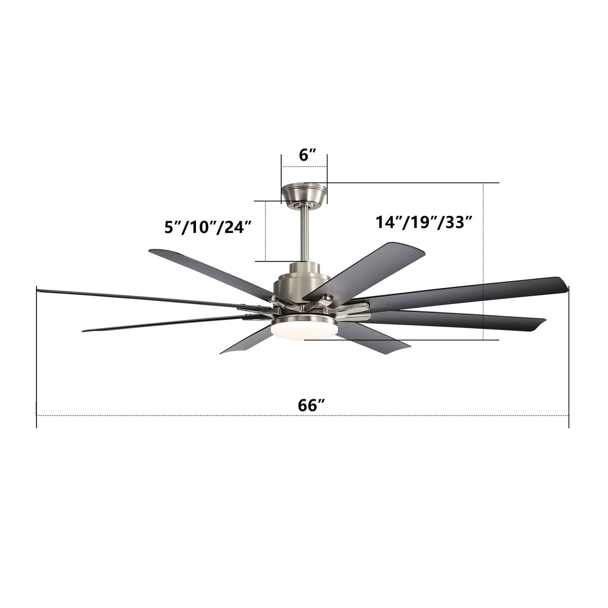 Ceiling Fan with Dimmable LED Light, 8 Blades, Remote Control - Black or White