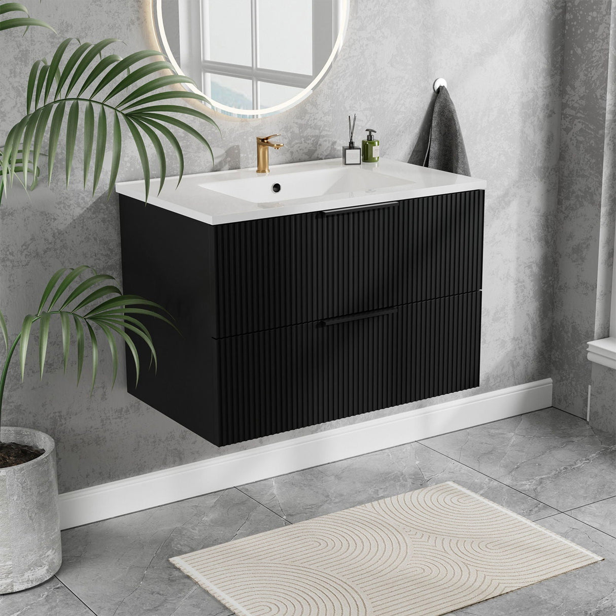 Modern Wall Mounted Floating Bathroom Vanity with Sink and Drawers