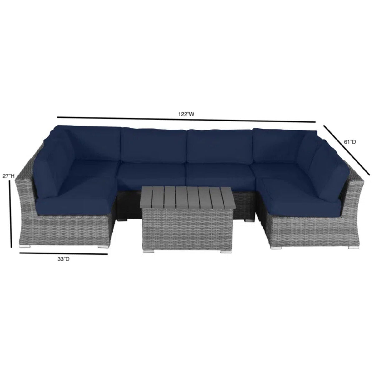 Wicker Sectional Sofa With Cushions And Table