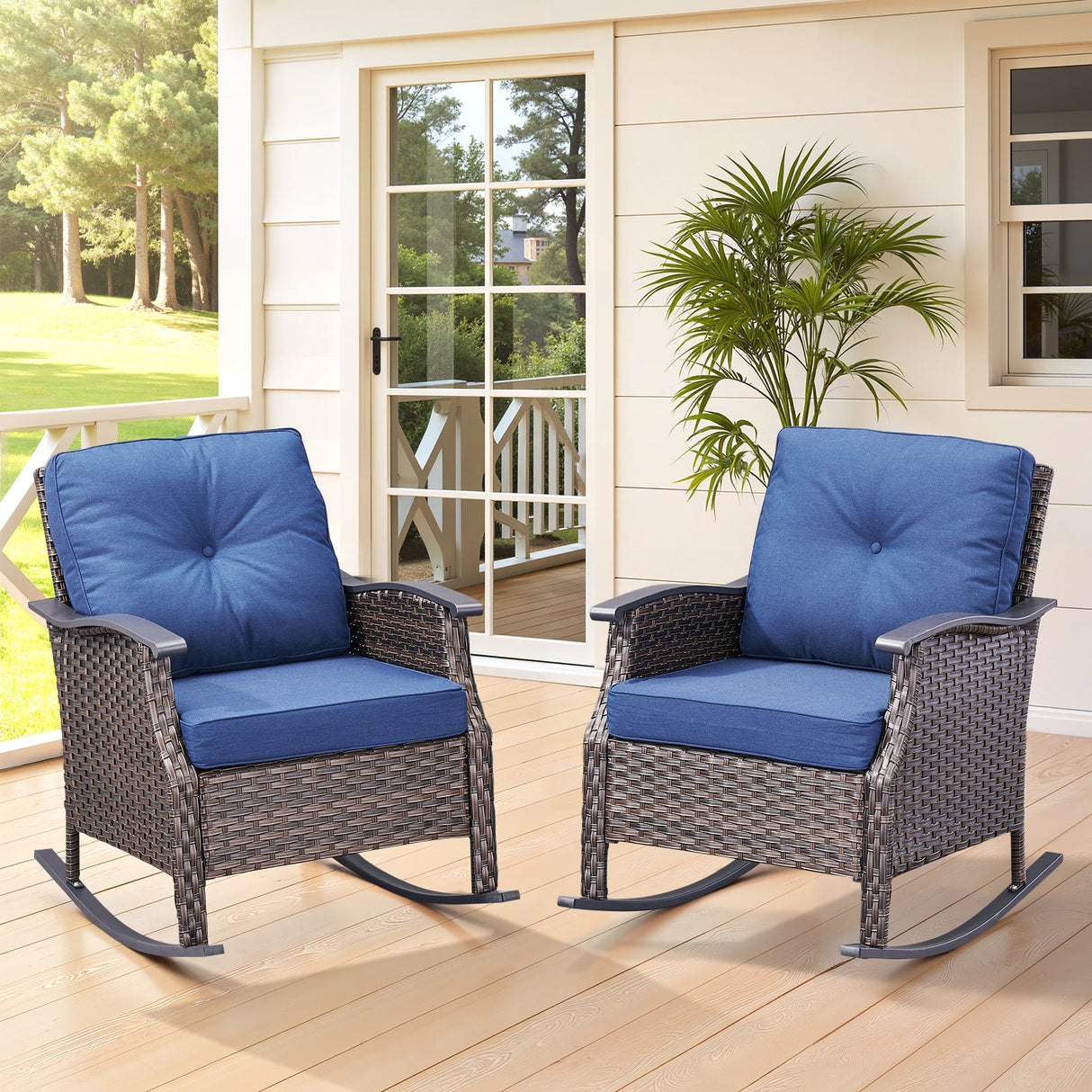 Outdoor Gliding Wicker Chairs Set of 2, PE Rattan Patio Glider Chairs