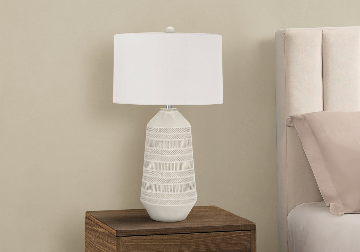 Contemporary 33"h Table Lamp with Ivory Shade and Cream Ceramic Base