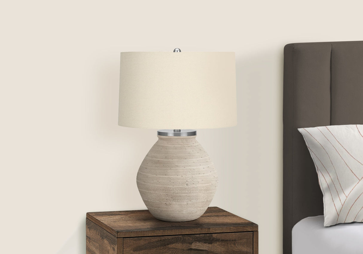 Lighting, 25'h, Table Lamp, Cream Concrete, Beige Shade, Contemporary