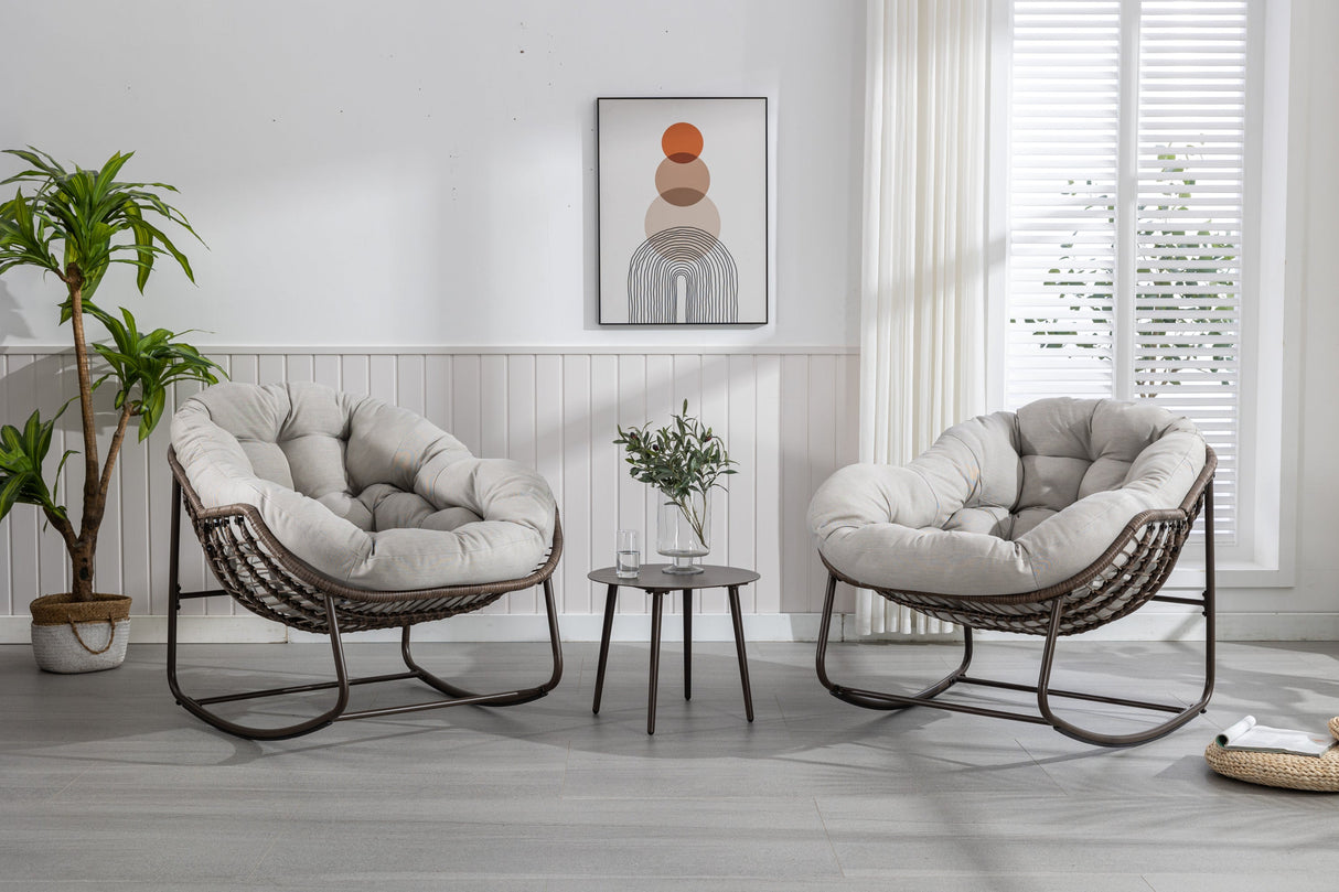 Outdoor Rattan Rocking Chair with Padded Cushion