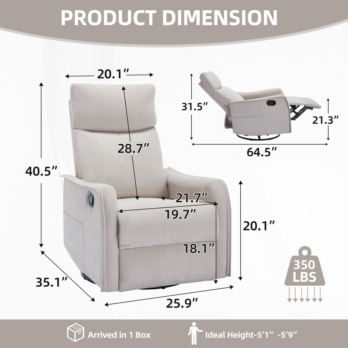 Heat Massage Manual Recliner Chair with Rocker and Swivel