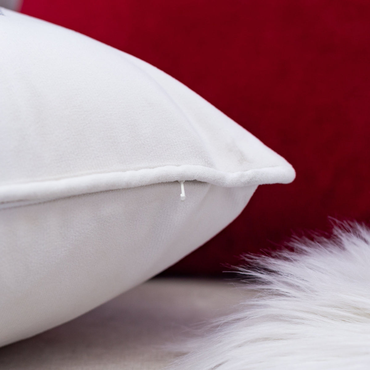 Nneka Let It Snow White Velvet Lumbar Pillow with Embroidery - 14x20