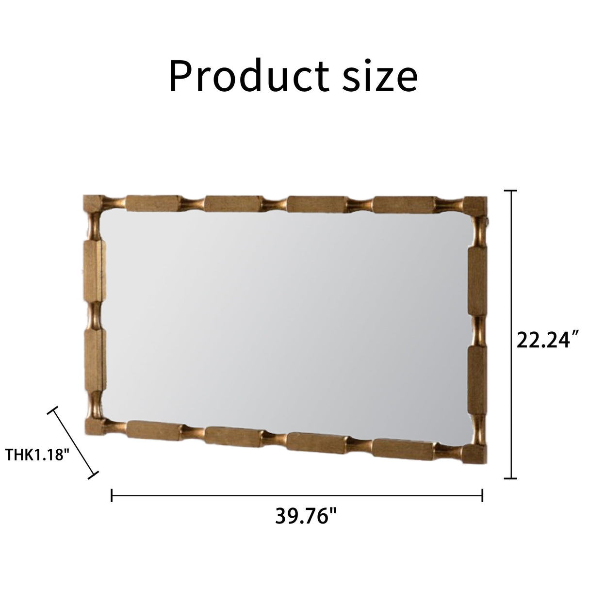 Gold Bamboo-Style Rectangular Wall Mirror, Textured Frame for Living Room/Bedroom/Entryway Decor