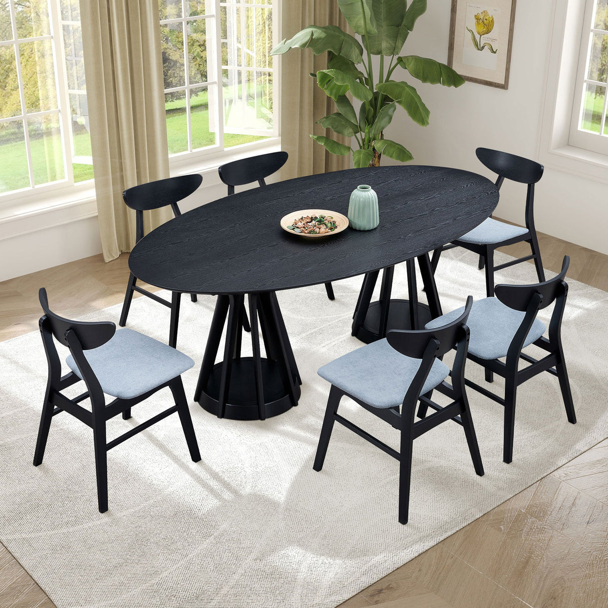 Modern Dining Table Set of 7: 1 Table + 6 Chairs