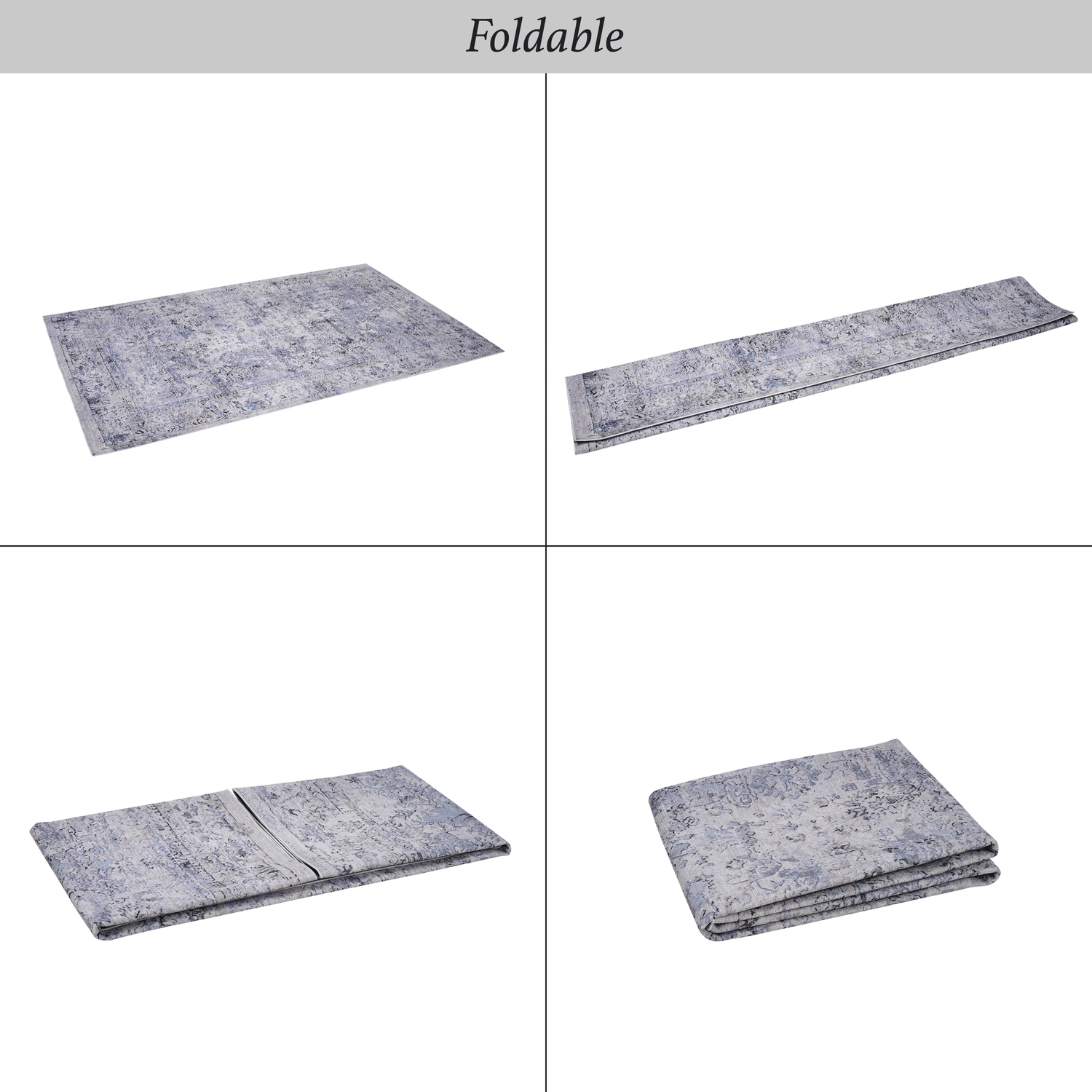 Washable Blue & Cream Area Rug – Low-Pile, Non-Slip, Non-Shedding, Foldable Runner (2'6" x 10") – Kid & Pet Friendly for Living Room, Bedroom, Kitchen or Hallway