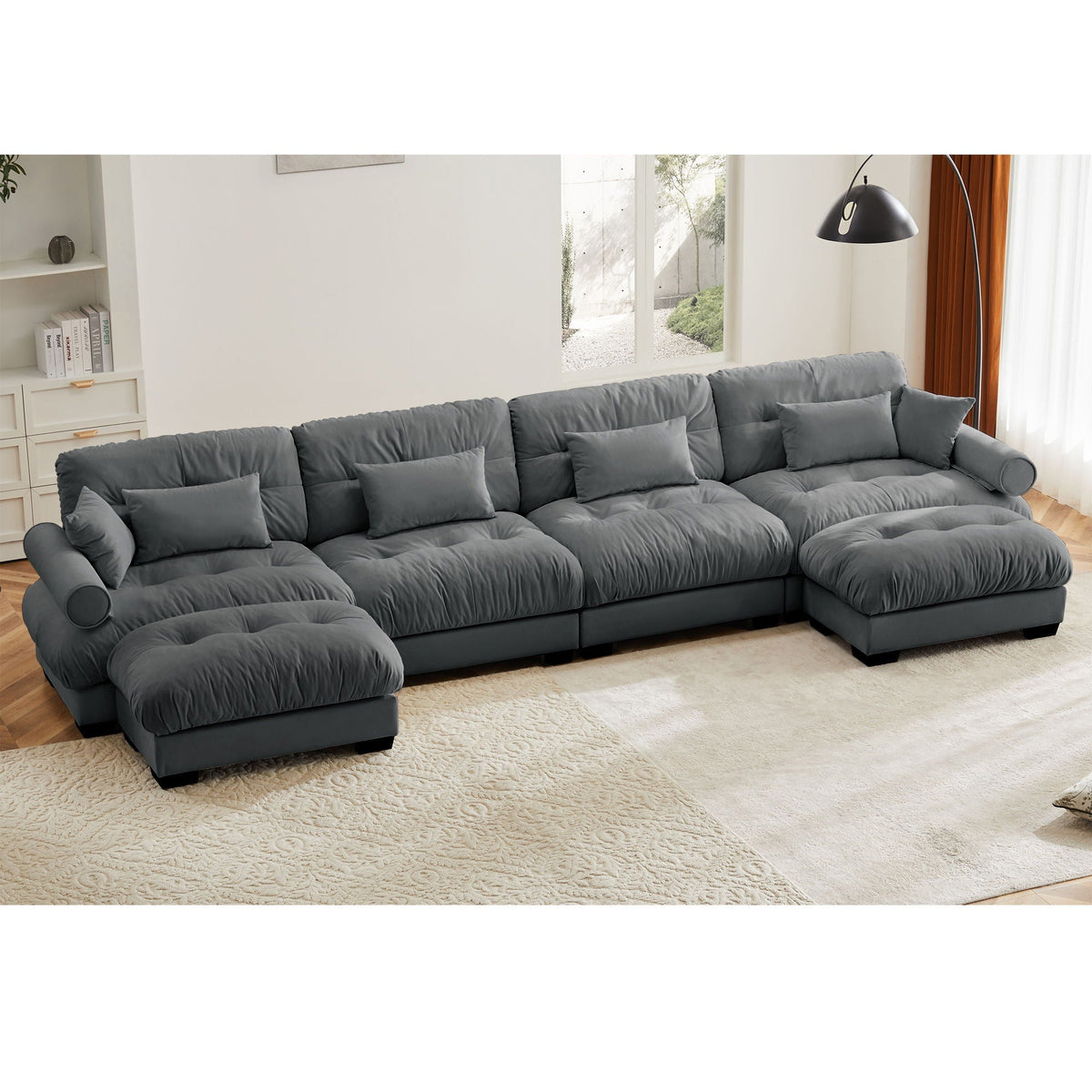 Oversized Modular Sectional Sofa with Movable Ottoman - Fabric, Multiple Colors