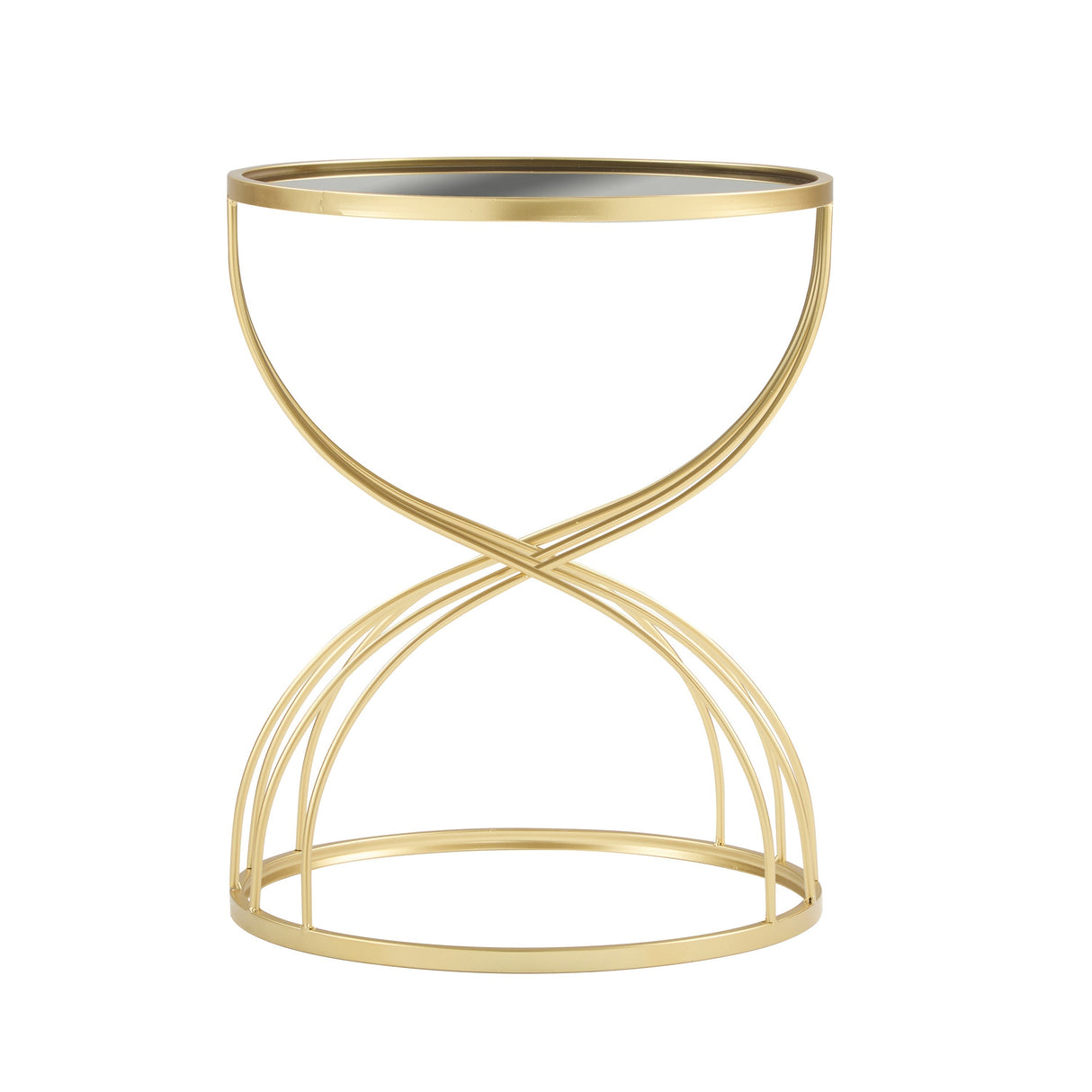 Modern Side Table with Golden Metal Frame and Black Mirror Top