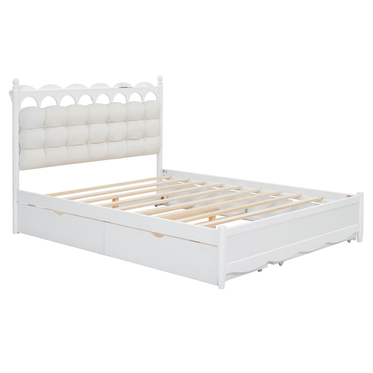 Storage Platform Bed, With 2 Big Drawers, Trundle, One Set Of Sockets & USB Ports