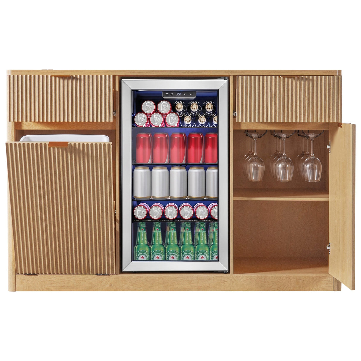 K&K 59" Coffee Bar Cabinet with Fridge Space