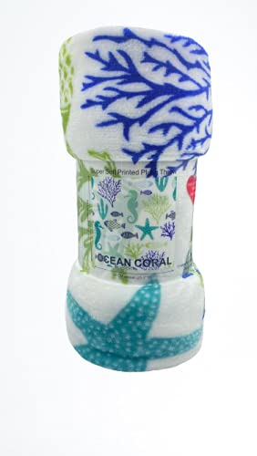 Decor&More Corales de Marina Blue Coral Seahorse Oceanic Microplush Throw Blanket Ocean Blanket for Boys and Girls and Kids of Any Age (50" x 60")