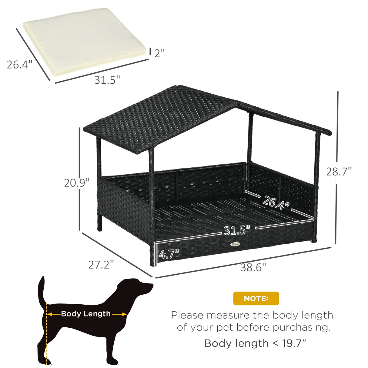 PawHut Wicker Dog House Outdoor with Canopy