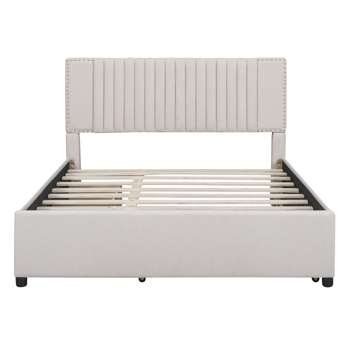 Upholstered Platform Bed With Drawers, Classic Headboard Design