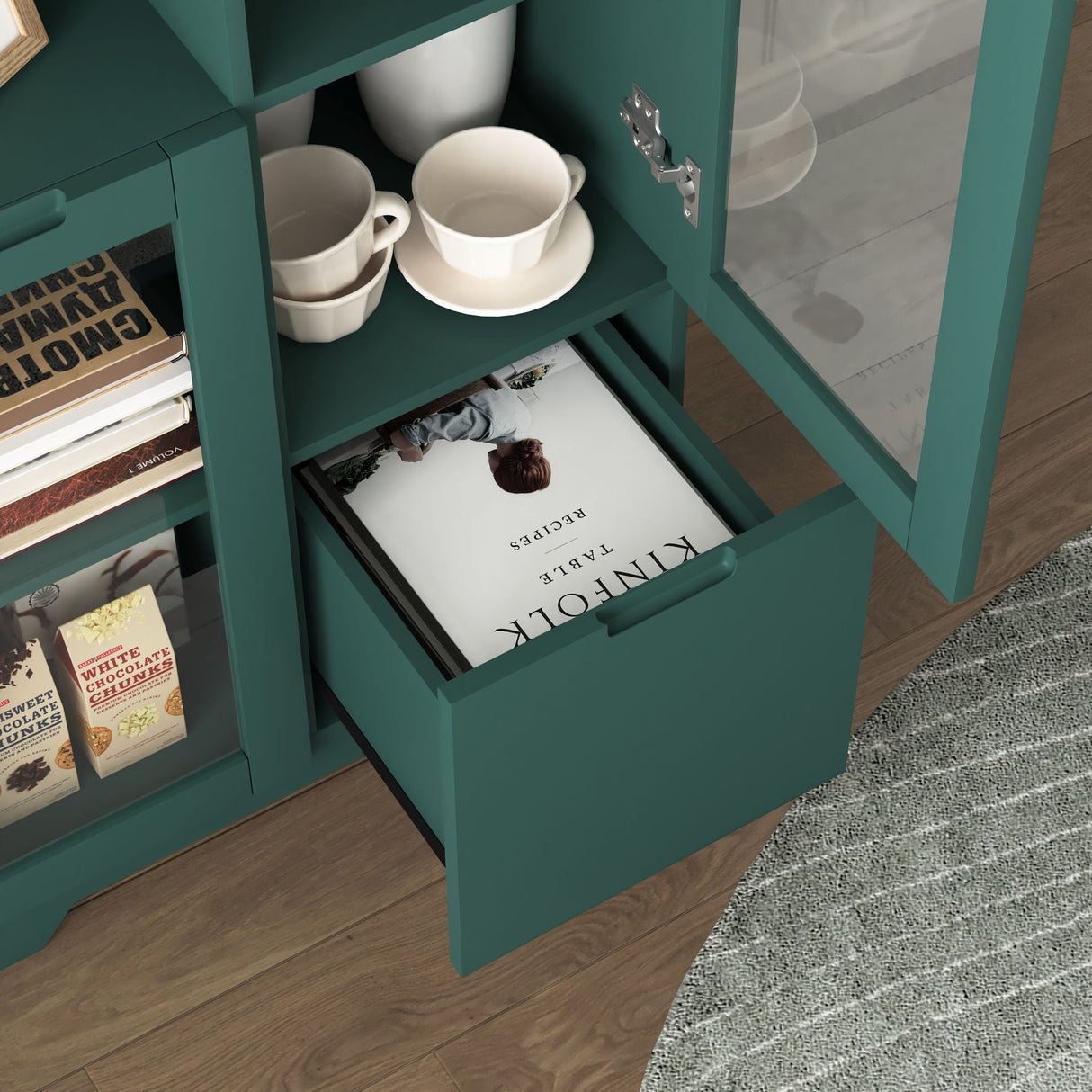 Modern Cabinet With Glass Doors And Drawer