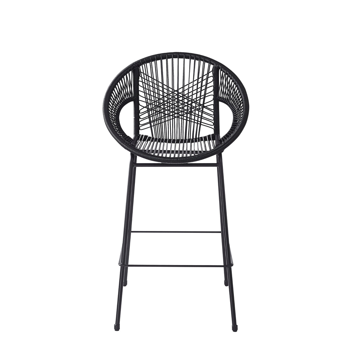 Ferrara Outdoor Patio Barstool Set of 2 - Black Faux Wicker PE Rattan with Iron Frame