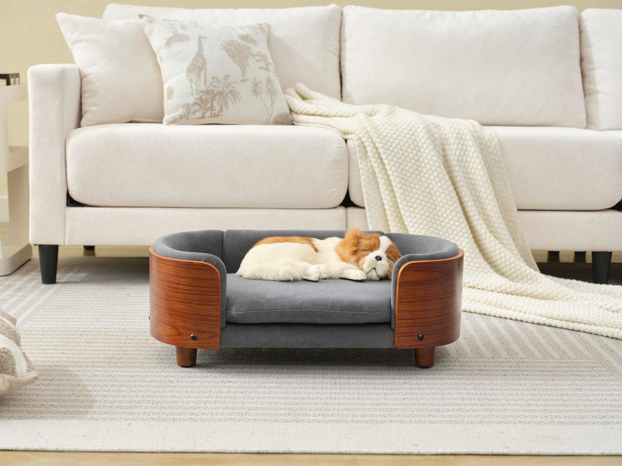 Scandinavian Style Elevated Dog Bed with Solid Walnut Wood Legs