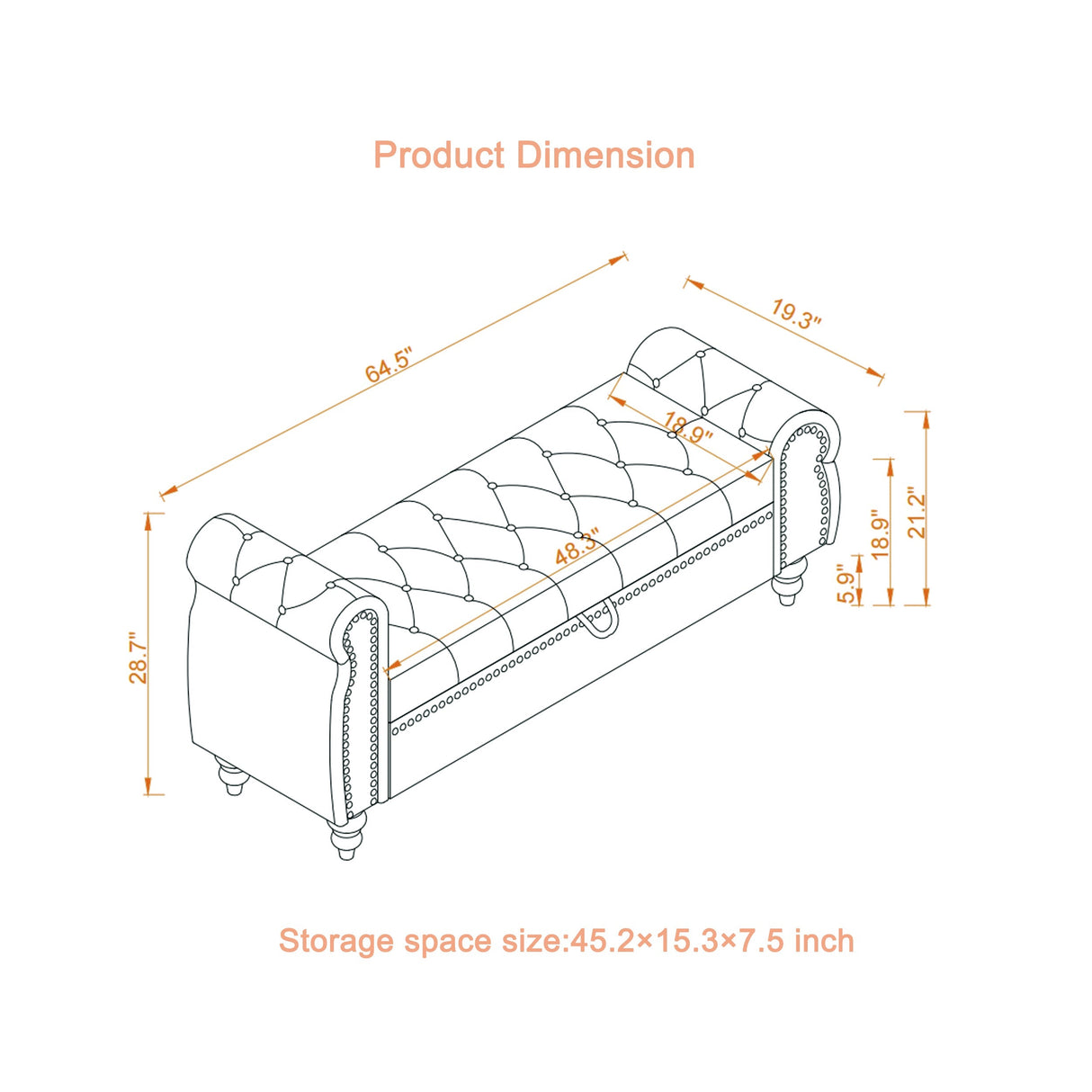 64.5' Velvet Upholstered Bed Bench with Storage and Tufted Nails