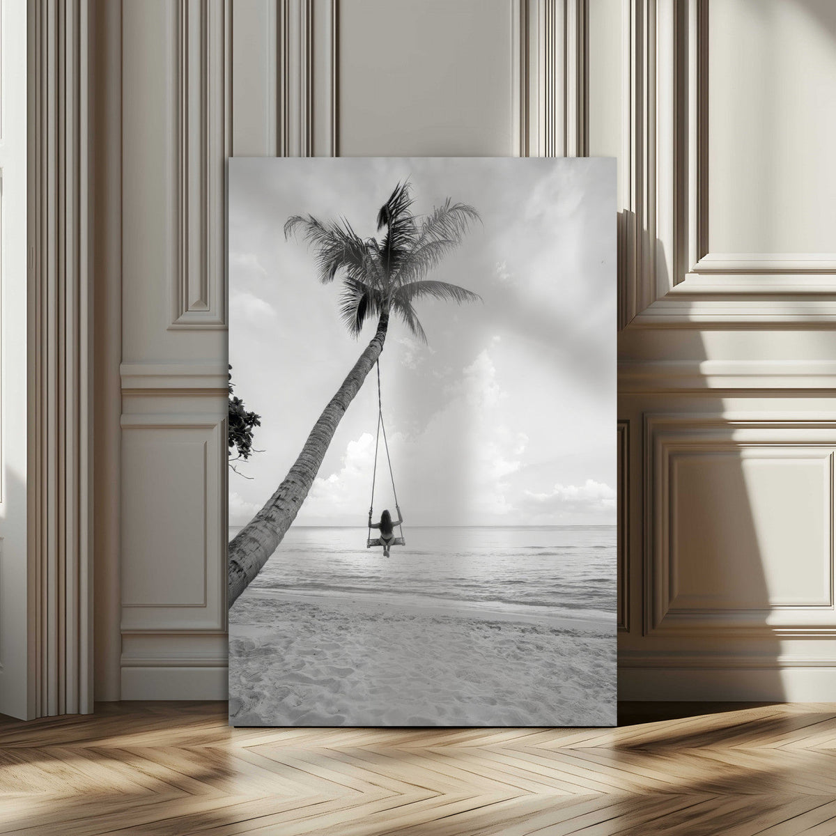 Black White Palm Tree Wall Art Canvas Print – Framed