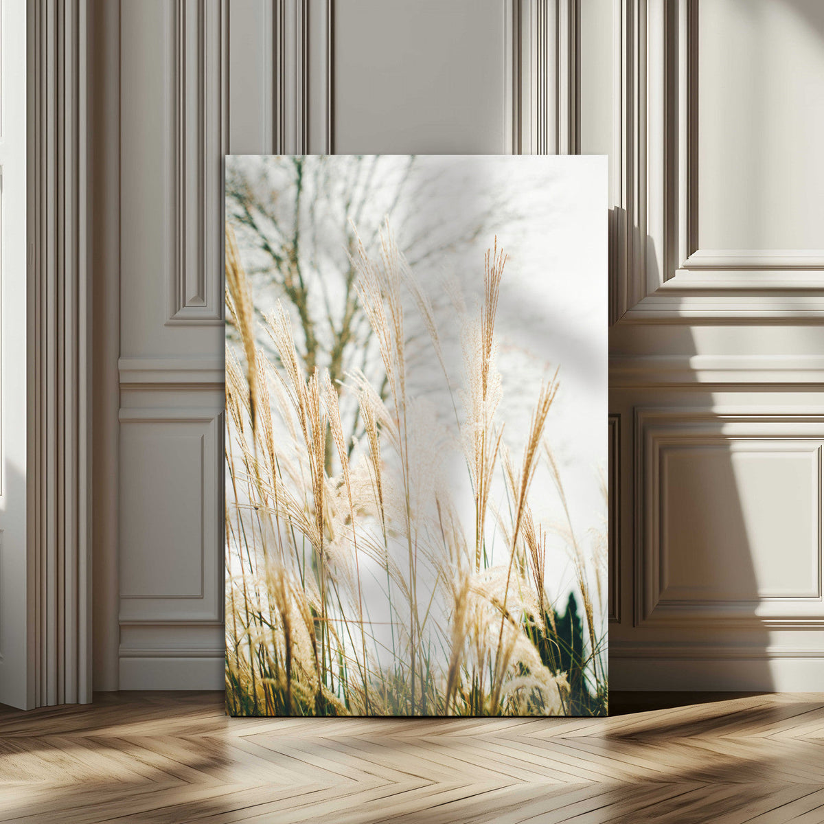 Pampas Grass Wall Art Canvas Print – Framed Neutral Tones