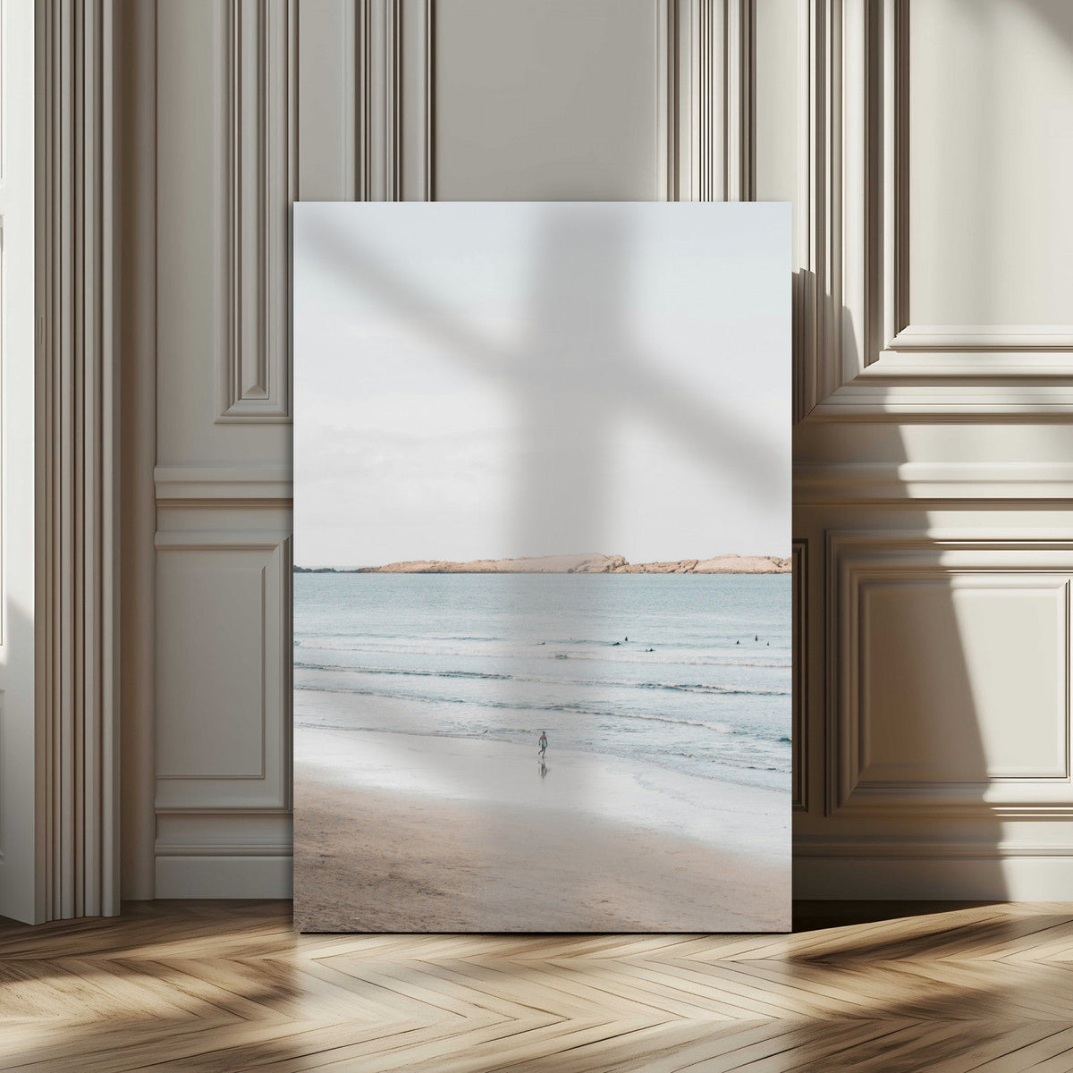 Minimalist Beach Wall Art Canvas Print – Framed Soft Blue