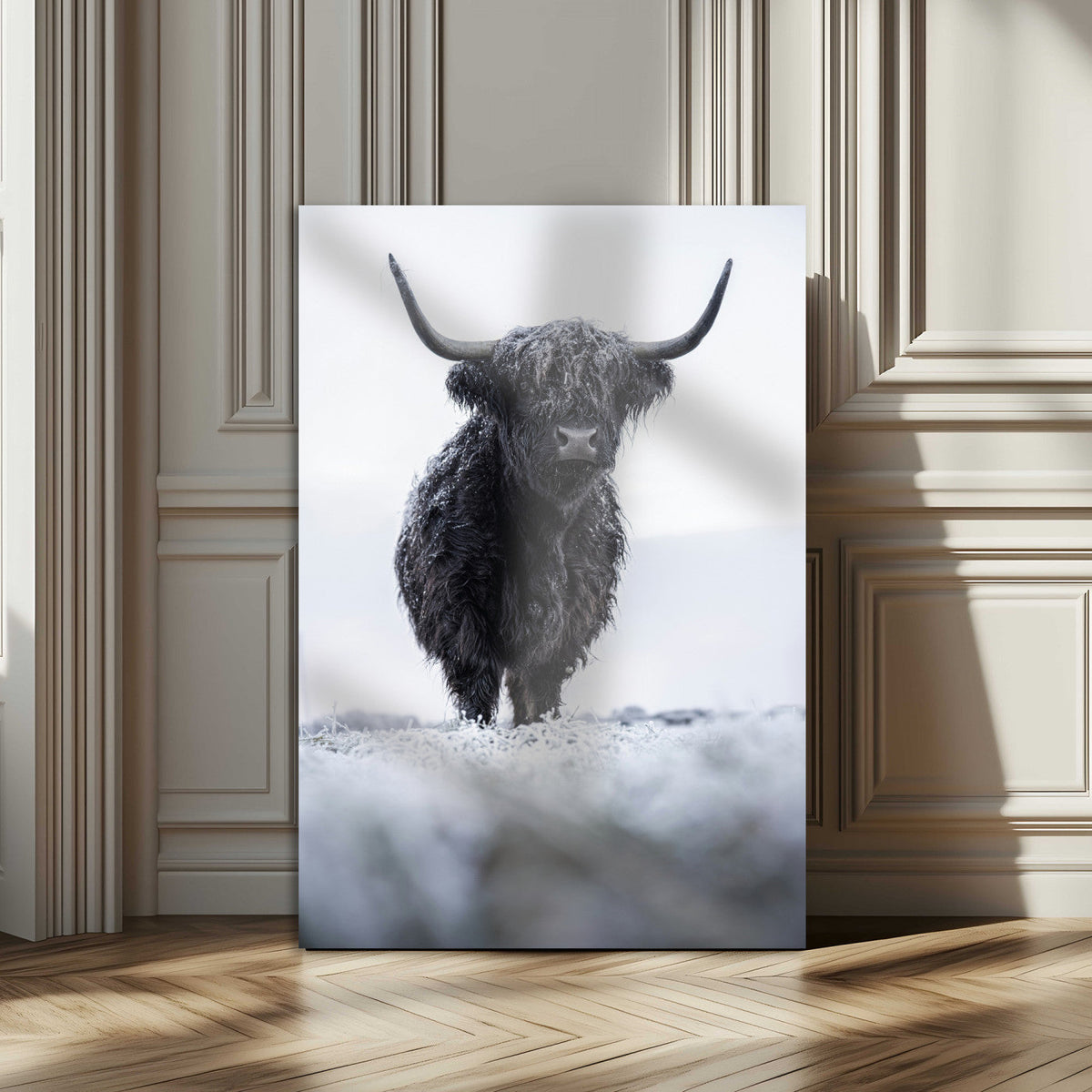 Frosty Black Highland Wall Art Canvas Print – Framed Moody