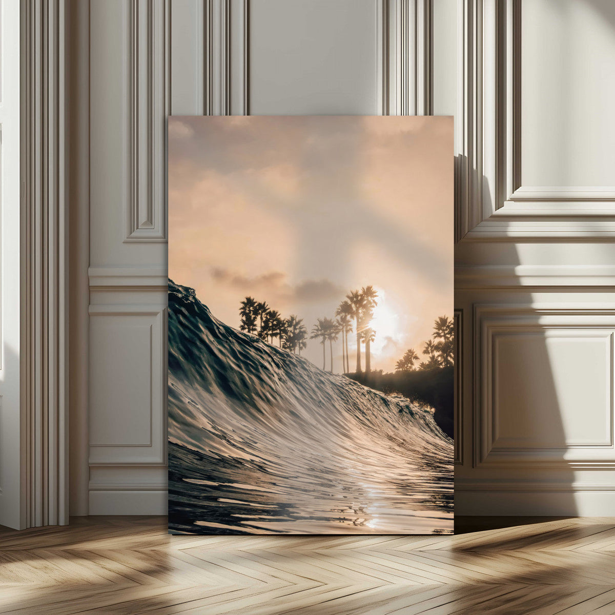 Sunset Wave Ocean Wall Art – Framed Palm Tree Canvas