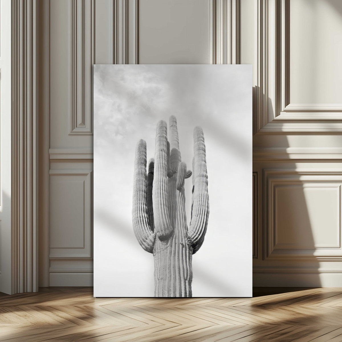 Saguaro Cactus Wall Art – Black and White Desert Canvas