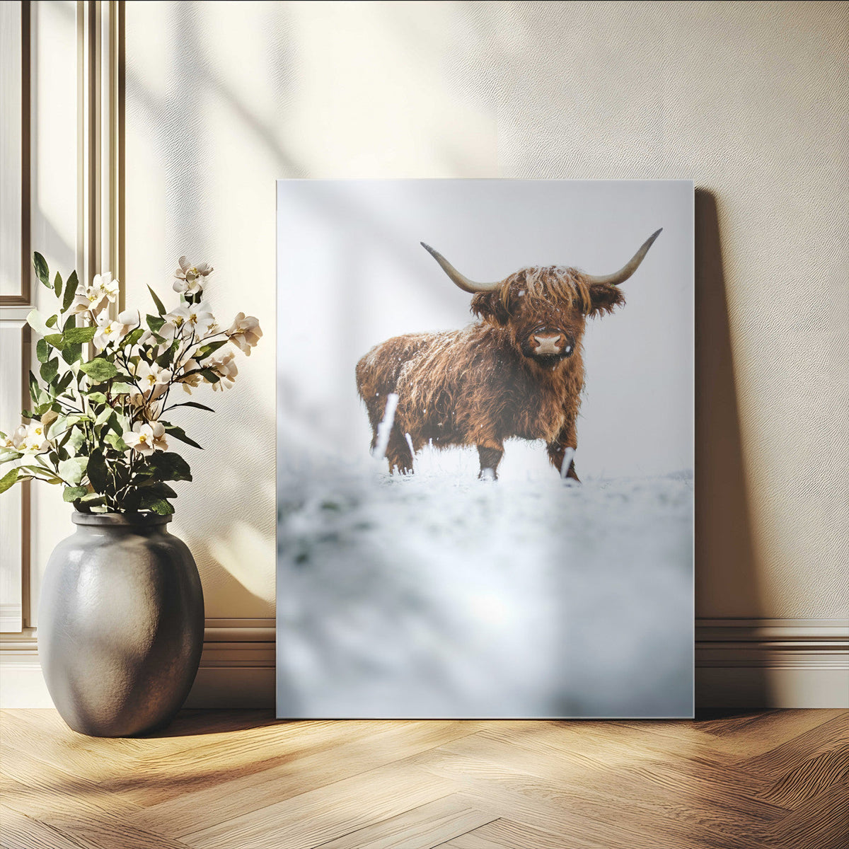 Highland Cow Wall Art Canvas Print – Framed Horned Scottish