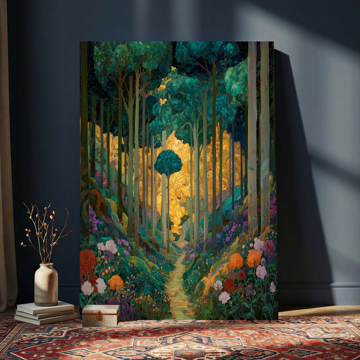 Gustav Klimt Style Forest Canvas Wall Art, Golden Forest
