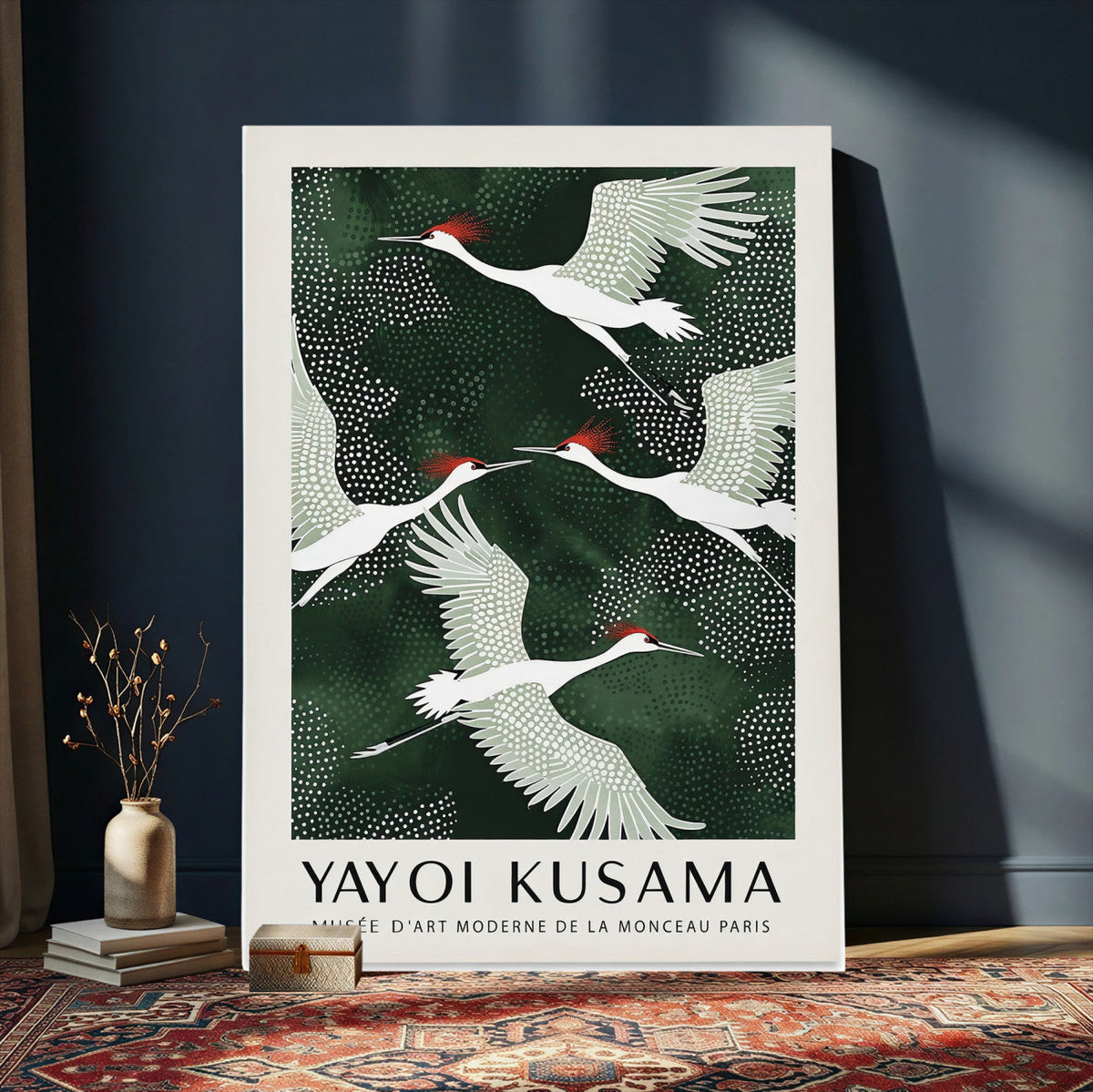 Yayoi Kusama Crane Bird Wall Art Canvas Print, Japanese