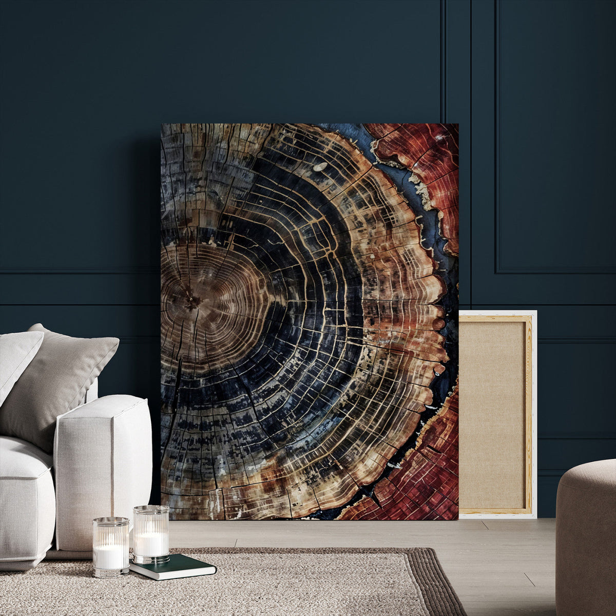 Tree Rings Wall Art Canvas Print – Framed Rustic Wood Scene