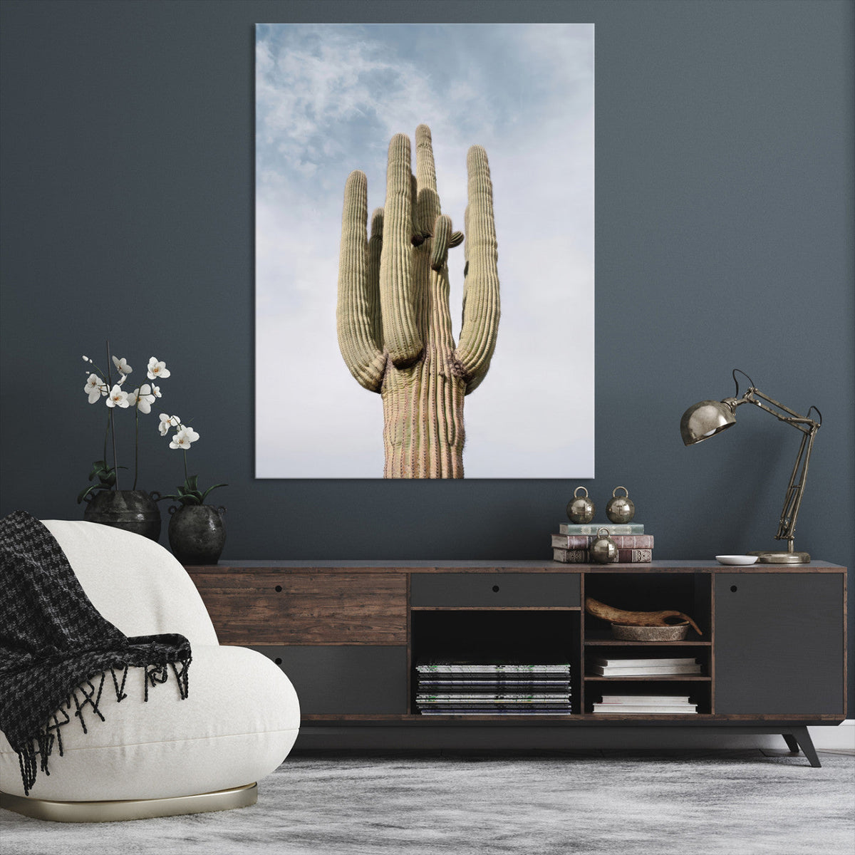 Saguaro Cactus Wall Art Canvas Print – Framed Earthy Desert