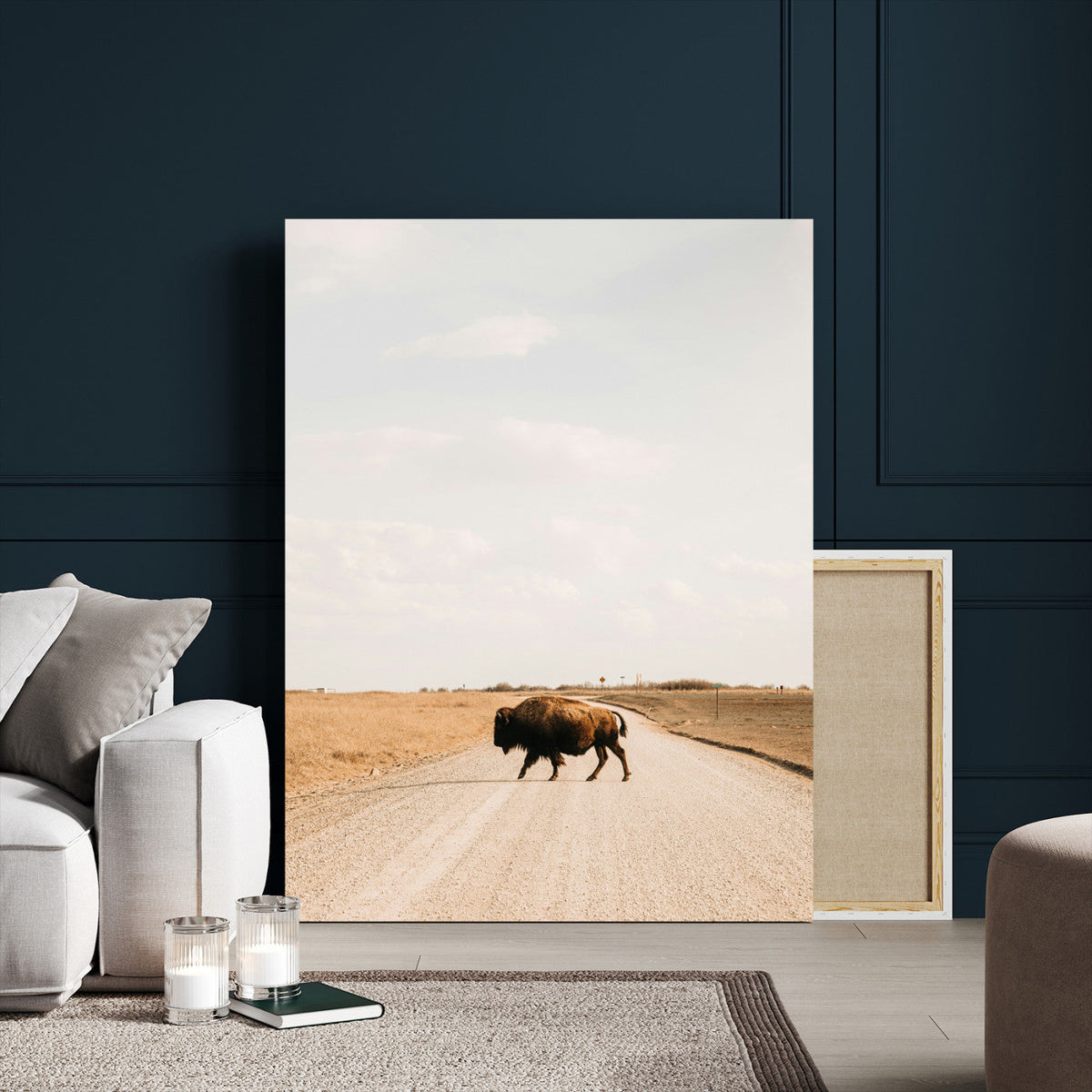 Bison Crossing Wall Art Canvas Print – Framed Western
