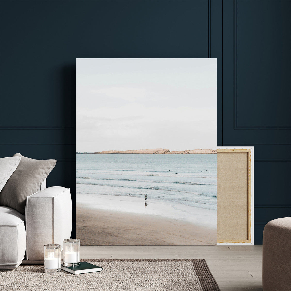 Minimalist Beach Wall Art Canvas Print – Framed Soft Blue