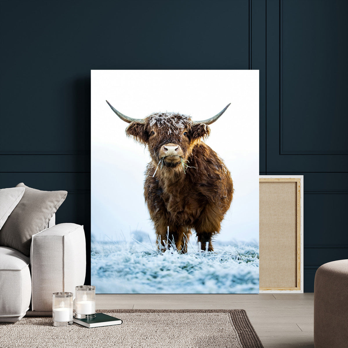 Highland Cow Wall Art Canvas Print – Framed Frosty Winter