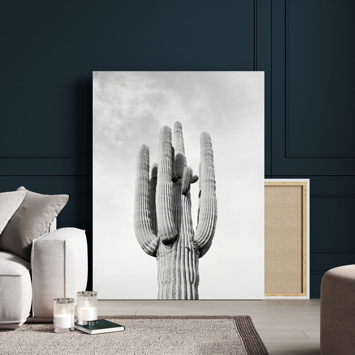 Saguaro Cactus Wall Art – Black and White Desert Canvas