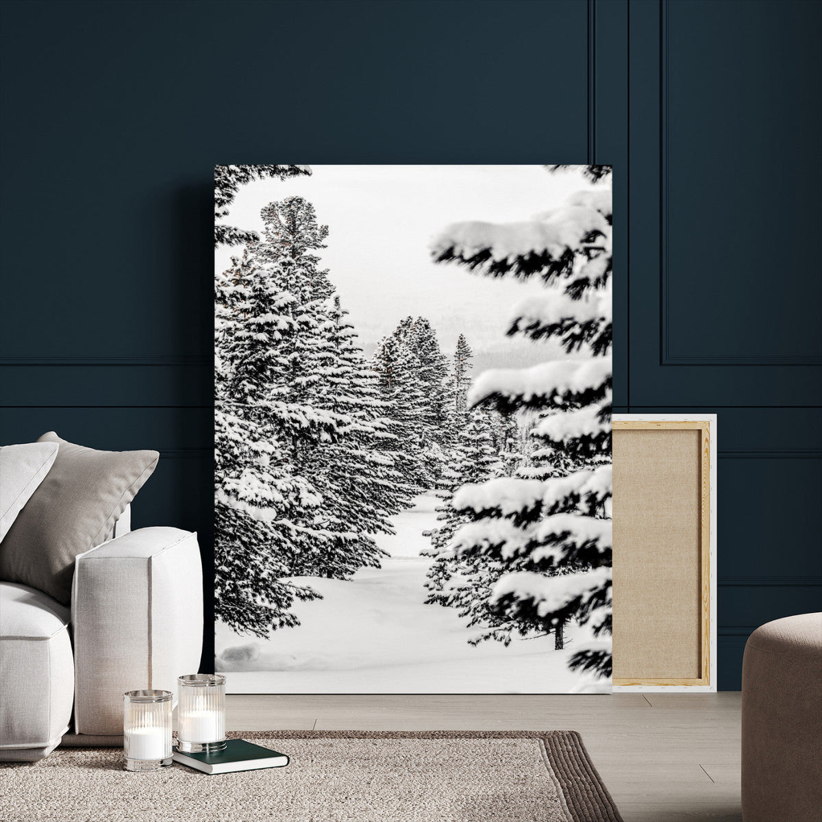 Winter Pine Forest Wall Art Canvas Print, Minimal Winter