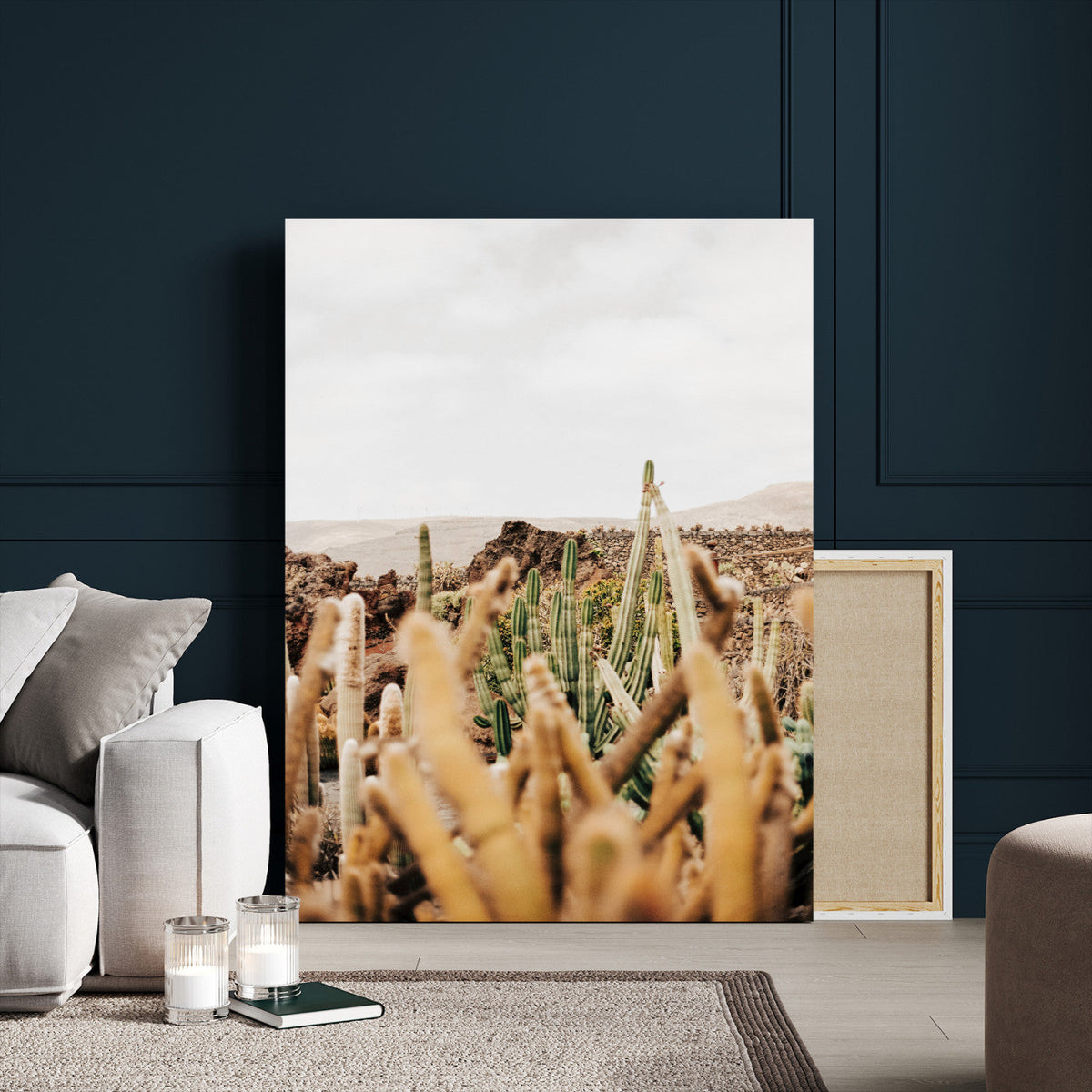 Minimal Desert Cactus Wall Art Canvas Print, Neutral