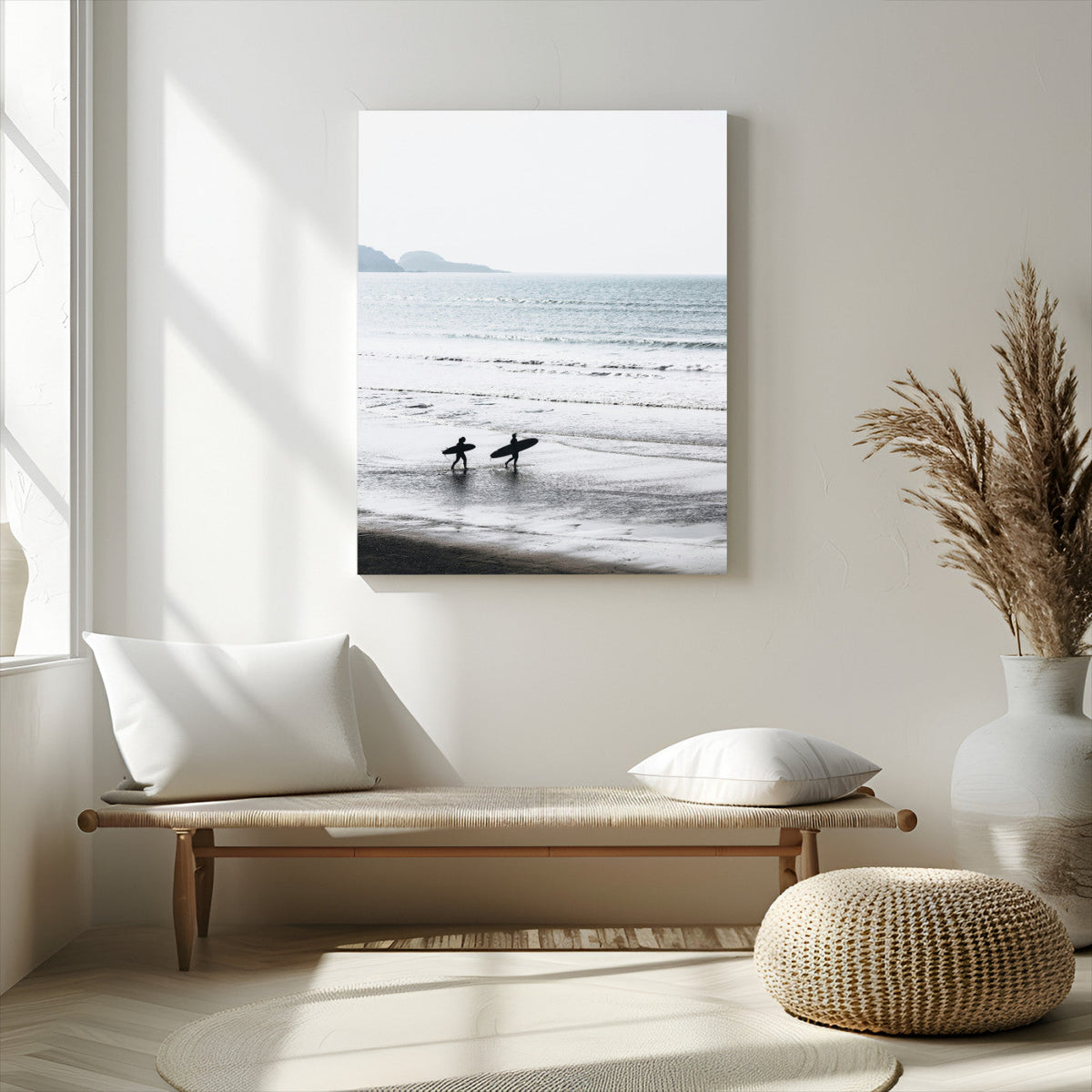 Surfer Silhouettes Wall Art Canvas Print – Minimalist Ocean