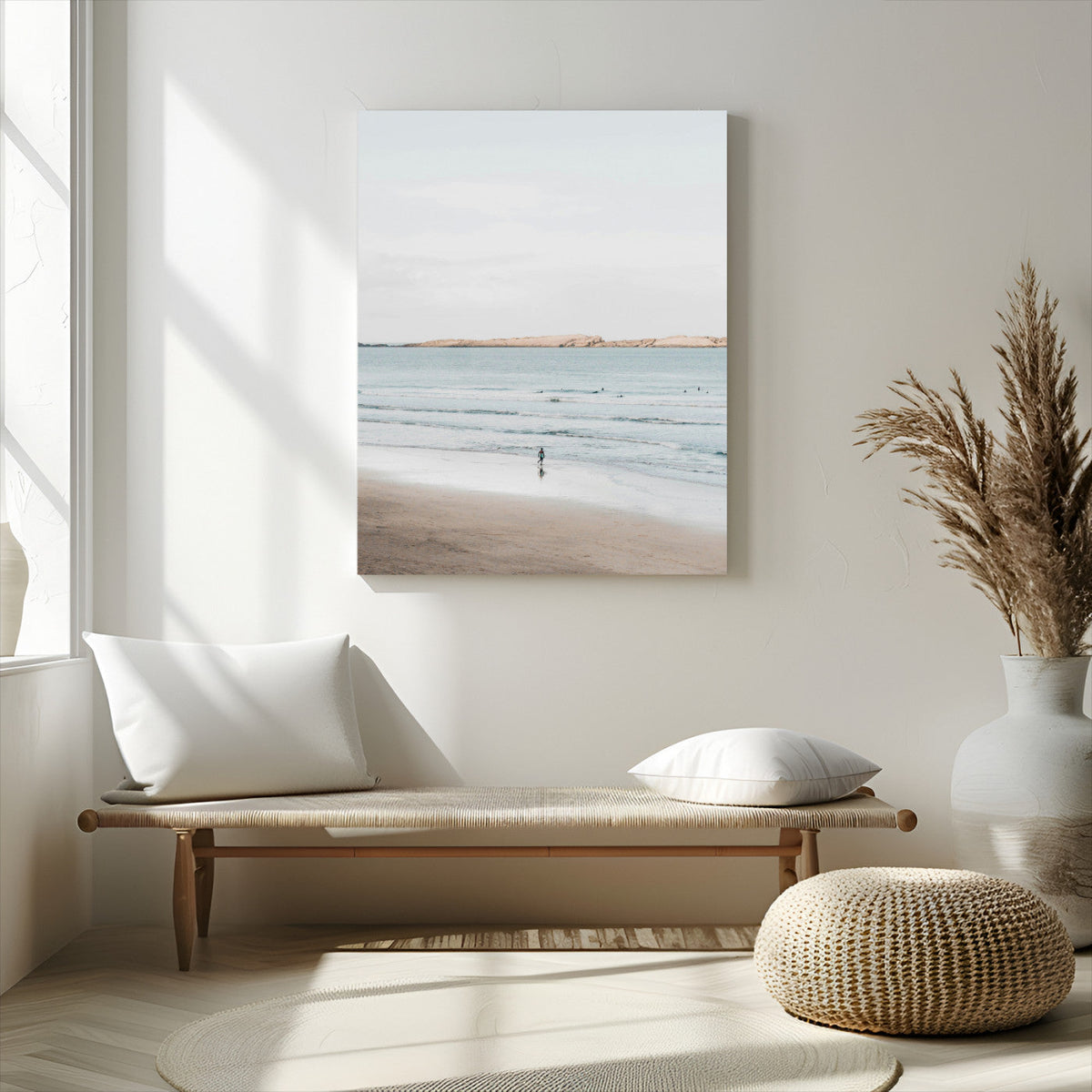 Minimalist Beach Wall Art Canvas Print – Framed Soft Blue