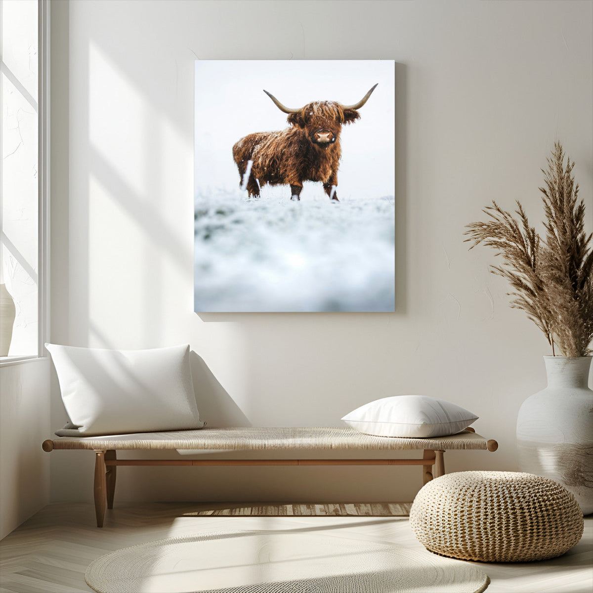 Highland Cow Wall Art Canvas Print – Framed Horned Scottish